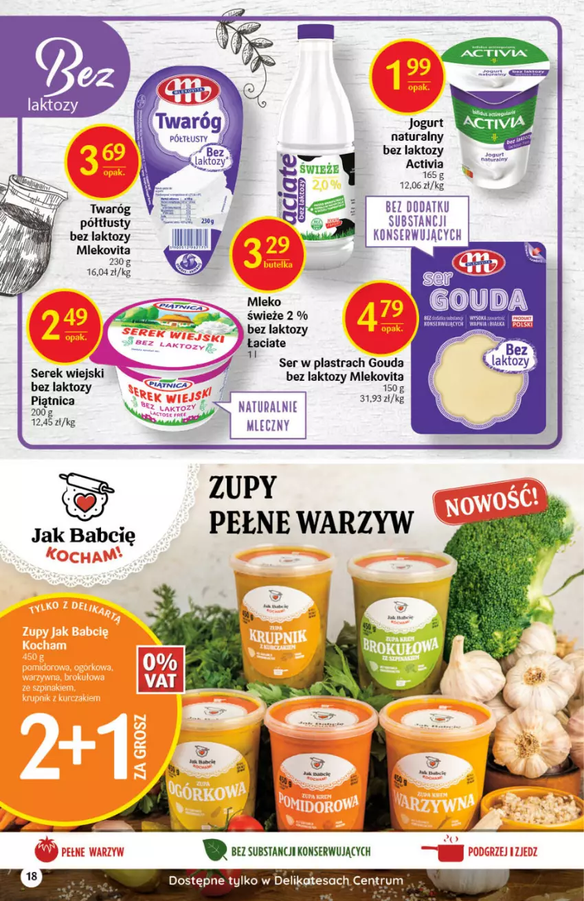 Gazetka promocyjna Delikatesy Centrum - Gazetka DC10 - ważna 10.03 do 16.03.2022 - strona 18 - produkty: Activia, Gouda, Jogurt, Mleko, Mlekovita, Piątnica, Ser, Serek, Serek wiejski