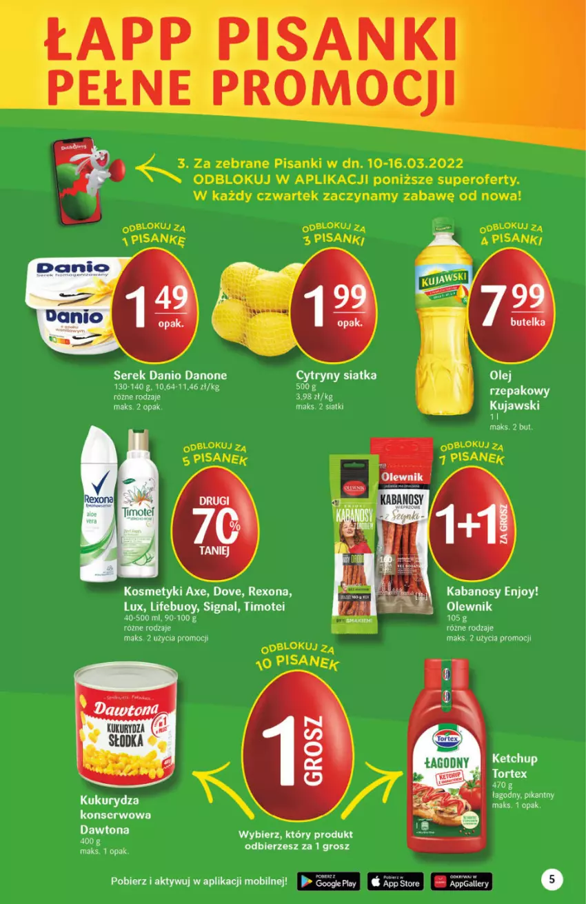 Gazetka promocyjna Delikatesy Centrum - Gazetka DC10 - ważna 10.03 do 16.03.2022 - strona 5 - produkty: Cytryny, Danio, Danone, Dove, Kabanos, Kujawski, LG, Mobil, Rexona, Sanki, Ser, Serek, Siatka