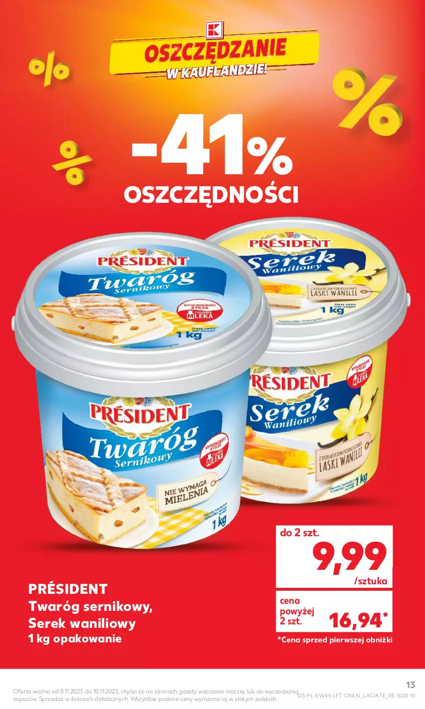 Gazetka promocyjna Kaufland - Gazetka tygodnia - ważna 08.11 do 15.11.2023 - strona 13 - produkty: Président, Ser, Serek, Twaróg