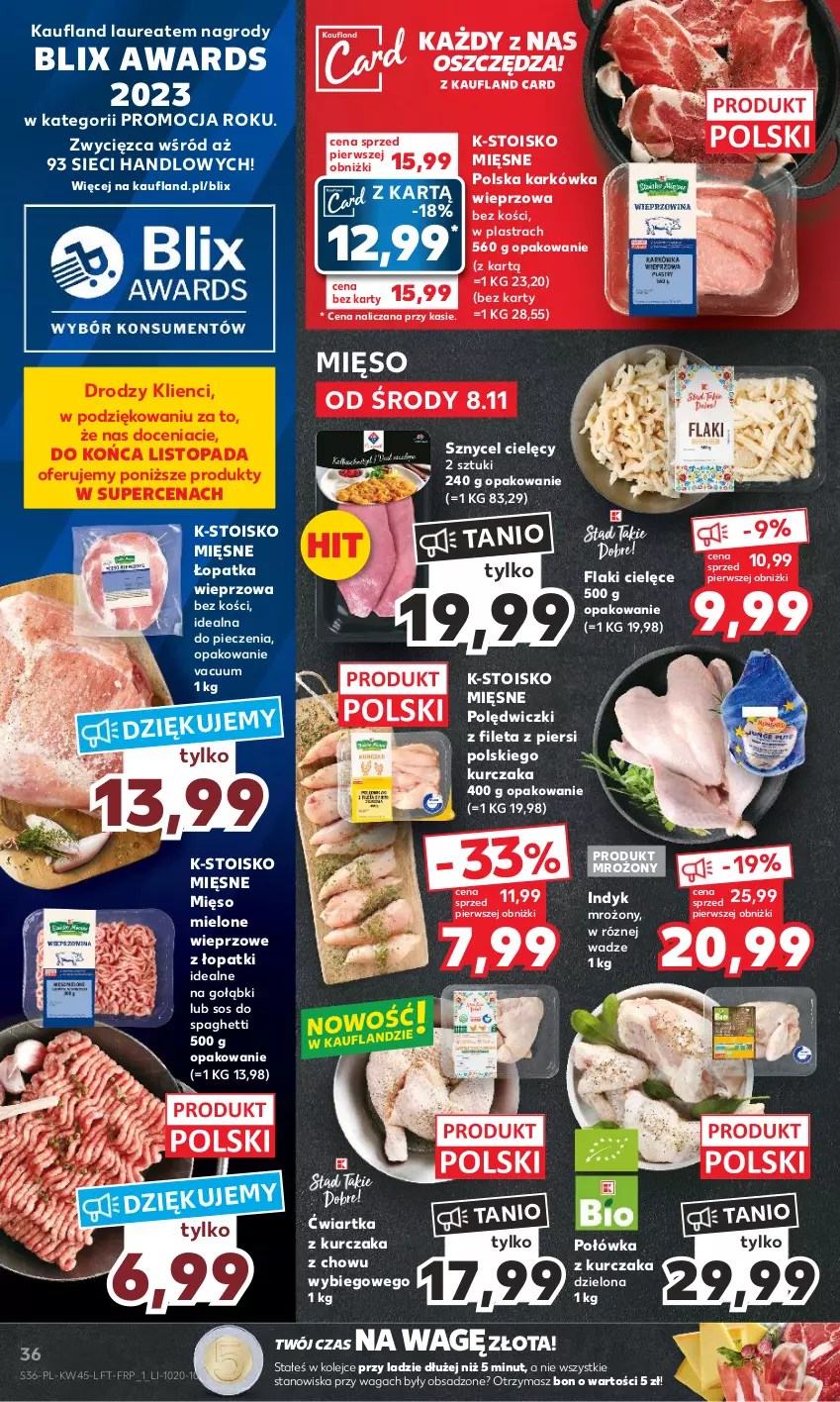Gazetka promocyjna Kaufland - Gazetka tygodnia - ważna 08.11 do 15.11.2023 - strona 36 - produkty: Flaki, Karkówka wieprzowa, Kurczak, Laur, Mięso, Mięso mielone, Olej, Piec, Sos, Spaghetti, Top, Waga