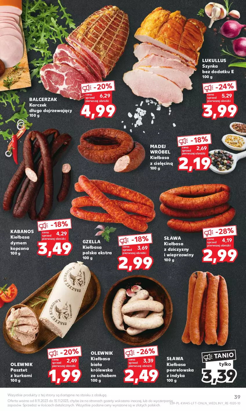 Gazetka promocyjna Kaufland - Gazetka tygodnia - ważna 08.11 do 15.11.2023 - strona 39 - produkty: Kabanos, Kiełbasa, Kiełbasa biała, Madej Wróbel, Olewnik, Pasztet, Szynka