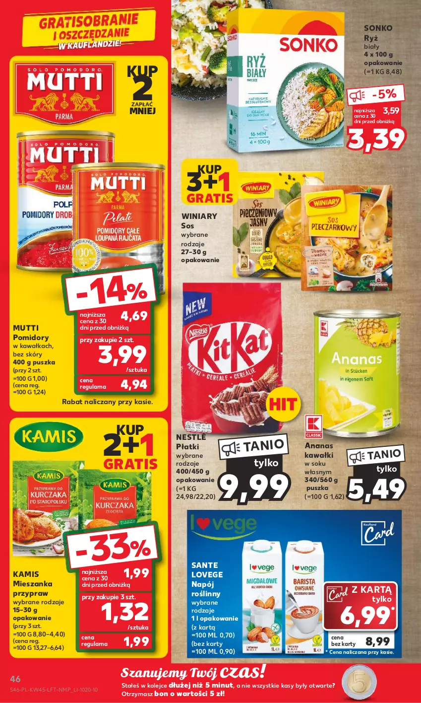 Gazetka promocyjna Kaufland - Gazetka tygodnia - ważna 08.11 do 15.11.2023 - strona 46 - produkty: Ananas, Gra, Kamis, Kawa, Napój, Napój roślinny, Nestlé, Olej, Pomidory, Ryż, Ryż biały, Sante, Sok, Sonko, Sos, Winiary