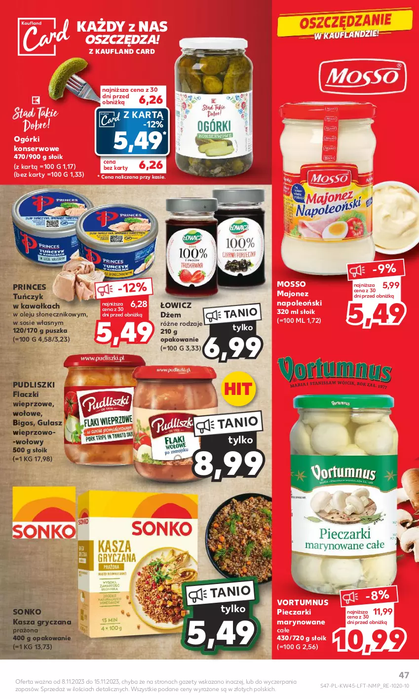 Gazetka promocyjna Kaufland - Gazetka tygodnia - ważna 08.11 do 15.11.2023 - strona 47 - produkty: Bigos, Dżem, Gry, Kasza, Kasza gryczana, Kawa, Majonez, Ogórki konserwowe, Olej, Oleo, Piec, Pudliszki, Ser, Sonko, Sos, Tuńczyk