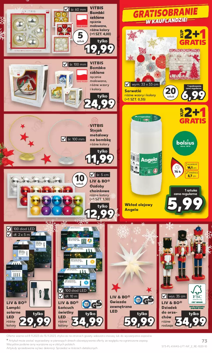 Gazetka promocyjna Kaufland - Gazetka tygodnia - ważna 08.11 do 15.11.2023 - strona 73 - produkty: Bombki, Dziadek do orzechów, Gra, Gwiazda, LANA, Olej, Ser, Serwetki, Sok, Stojak, Wkład olejowy