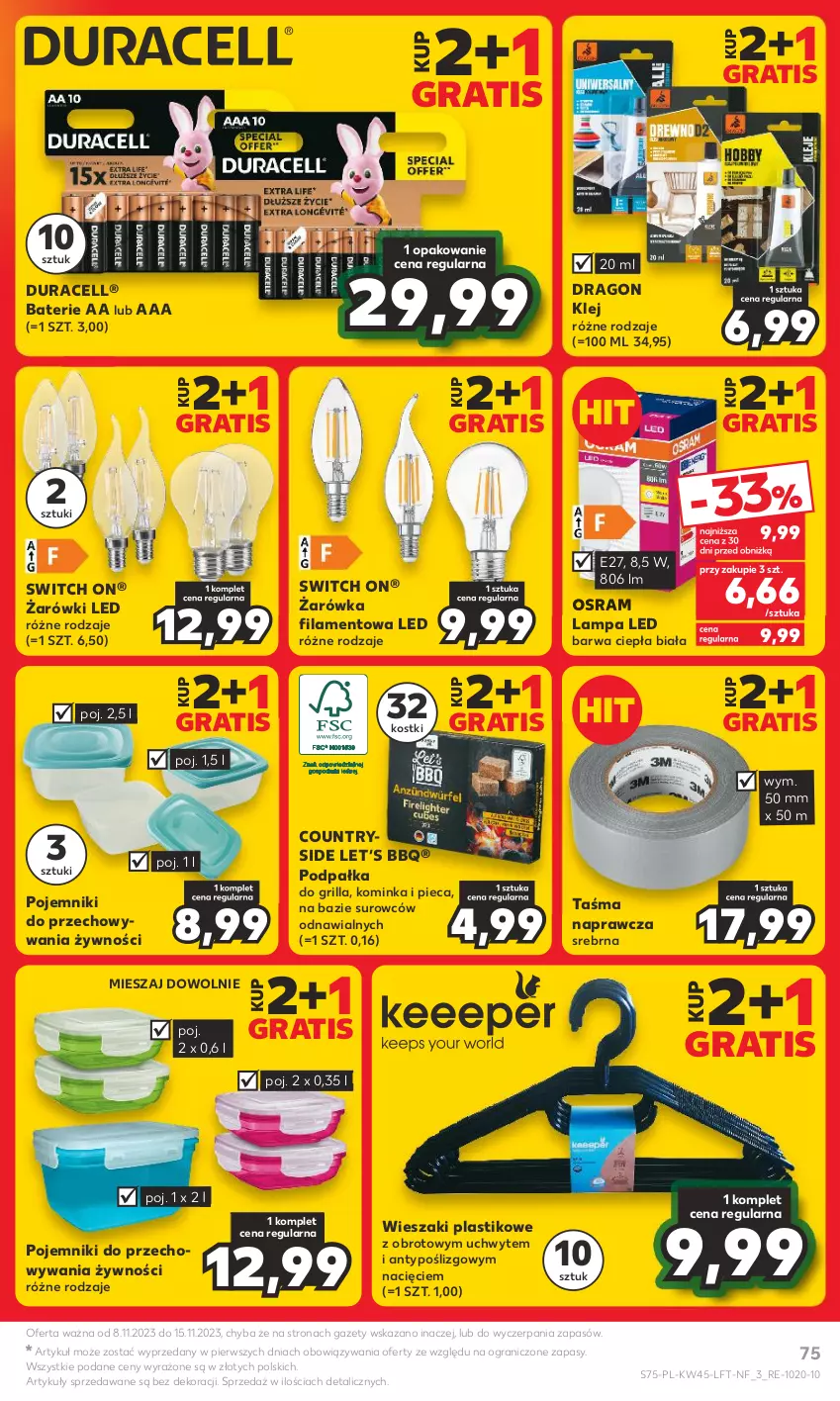 Gazetka promocyjna Kaufland - Gazetka tygodnia - ważna 08.11 do 15.11.2023 - strona 75 - produkty: Duracell, Gra, Grill, Inka, Klej, Lampa, Lampa LED, Piec, Pojemnik, Taśma naprawcza, Wieszak