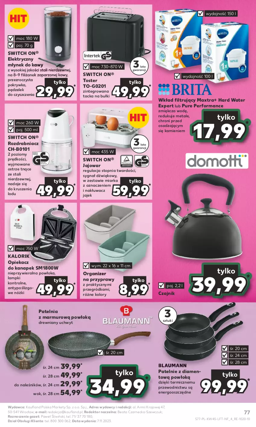 Gazetka promocyjna Kaufland - Gazetka tygodnia - ważna 08.11 do 15.11.2023 - strona 77 - produkty: Czajnik, Dres, Miarka, Młynek, Młynek do kawy, Opiekacz do kanapek, Organizer, Patelnia, Przyprawy, Pur, Rozdrabniacz, Sok, Top, Toster, Wkład filtrujący