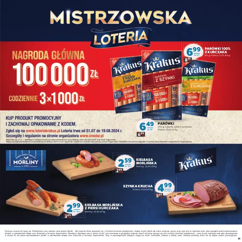 Gazetka promocyjna Stokrotka - Łap okazje - ważna 13.06.2023 do 26.06.2024 - strona 31 - produkty: Kiełbasa, Krakus, Kurczak, Mięso, Morliny, Owoce, Parówki, Szynka, Warzywa