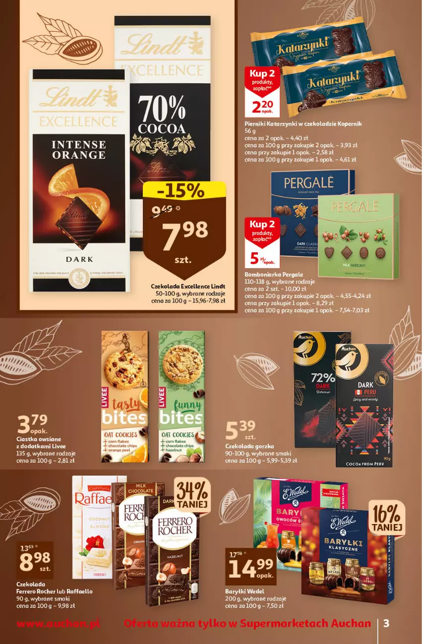 Gazetka promocyjna Auchan - Gazetka Oferta tygodnia Supermarket Auchan - ważna 16.03 do 22.03.2023 - strona 3 - produkty: Baryłki, Ciastka, Ciastka owsiane, Corn flakes, Czekolada, Fa, Ferrero, Ferrero Rocher, Lindt, Piernik, Raffaello