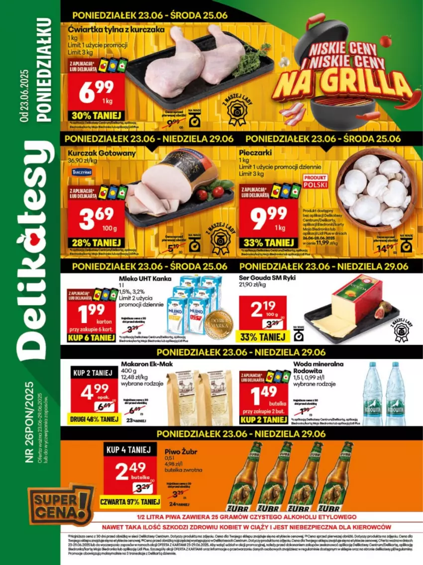 Gazetka promocyjna Delikatesy Centrum - Franczyza DC26 Poniedziałek - ważna 23.06 do 29.06.2025 - strona 1 - produkty: Dron, Fa, Gouda, Gra, Koc, Makaron, Noż, Piec, Piwa, Rum, Ser, Woda, Woda mineralna