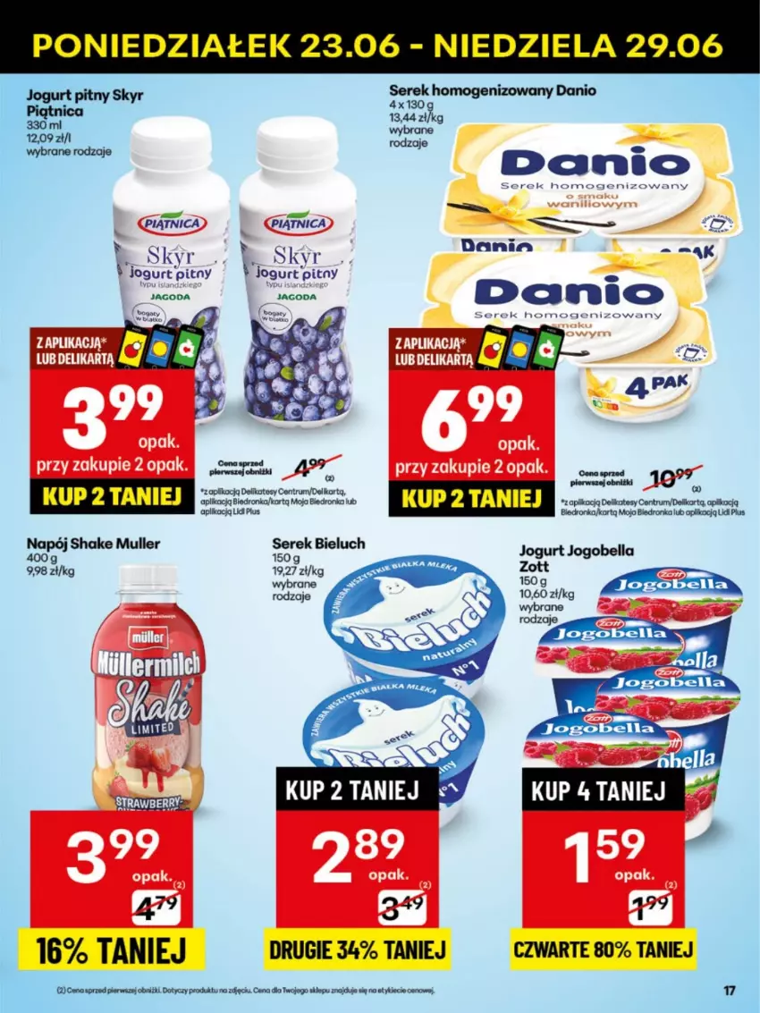 Gazetka promocyjna Delikatesy Centrum - Franczyza DC26 Poniedziałek - ważna 23.06 do 29.06.2025 - strona 17 - produkty: Bell, Bella, Bieluch, Danio, Dron, Jogobella, Koc, Napój, Piątnica, Por, Rum, Ser, Serek