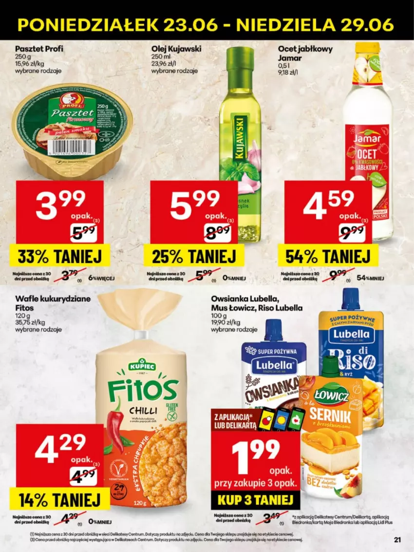 Gazetka promocyjna Delikatesy Centrum - Franczyza DC26 Poniedziałek - ważna 23.06 do 29.06.2025 - strona 21 - produkty: Bell, Bella, Kujawski, Lubella, Mus, Ocet, Olej, Owsianka, Pasztet, Rum, Wafle