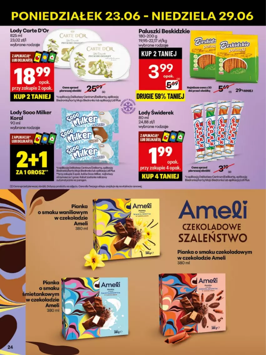 Gazetka promocyjna Delikatesy Centrum - Franczyza DC26 Poniedziałek - ważna 23.06 do 29.06.2025 - strona 24 - produkty: Beskidzki, Carte d'Or, Dron, Koc, Lody, Rum, Szal