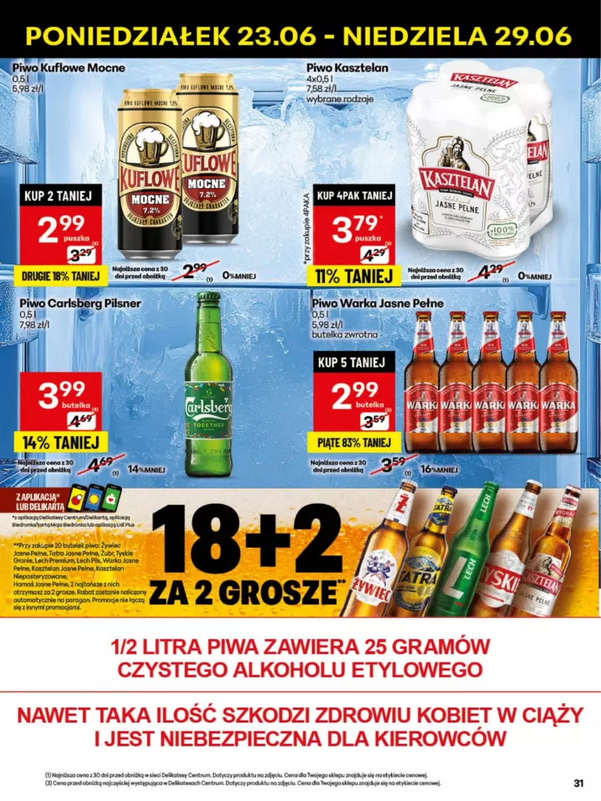 Gazetka promocyjna Delikatesy Centrum - Franczyza DC26 Poniedziałek - ważna 23.06 do 29.06.2025 - strona 31 - produkty: Carlsberg, Dron, Gra, Kasztelan, Koc, Kosz, Lech Premium, Piec, Piwa, Piwo, Rum, Tyskie, Warka