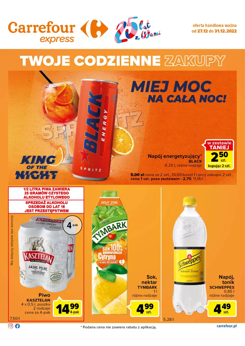 Gazetka promocyjna Carrefour - Gazetka Express - ważna 27.12 do 31.12.2022 - strona 2 - produkty: Kasztelan, Kosz, Lack, Napój, Nektar, Piwo, Schweppes, Sok, Tonik, Tymbark