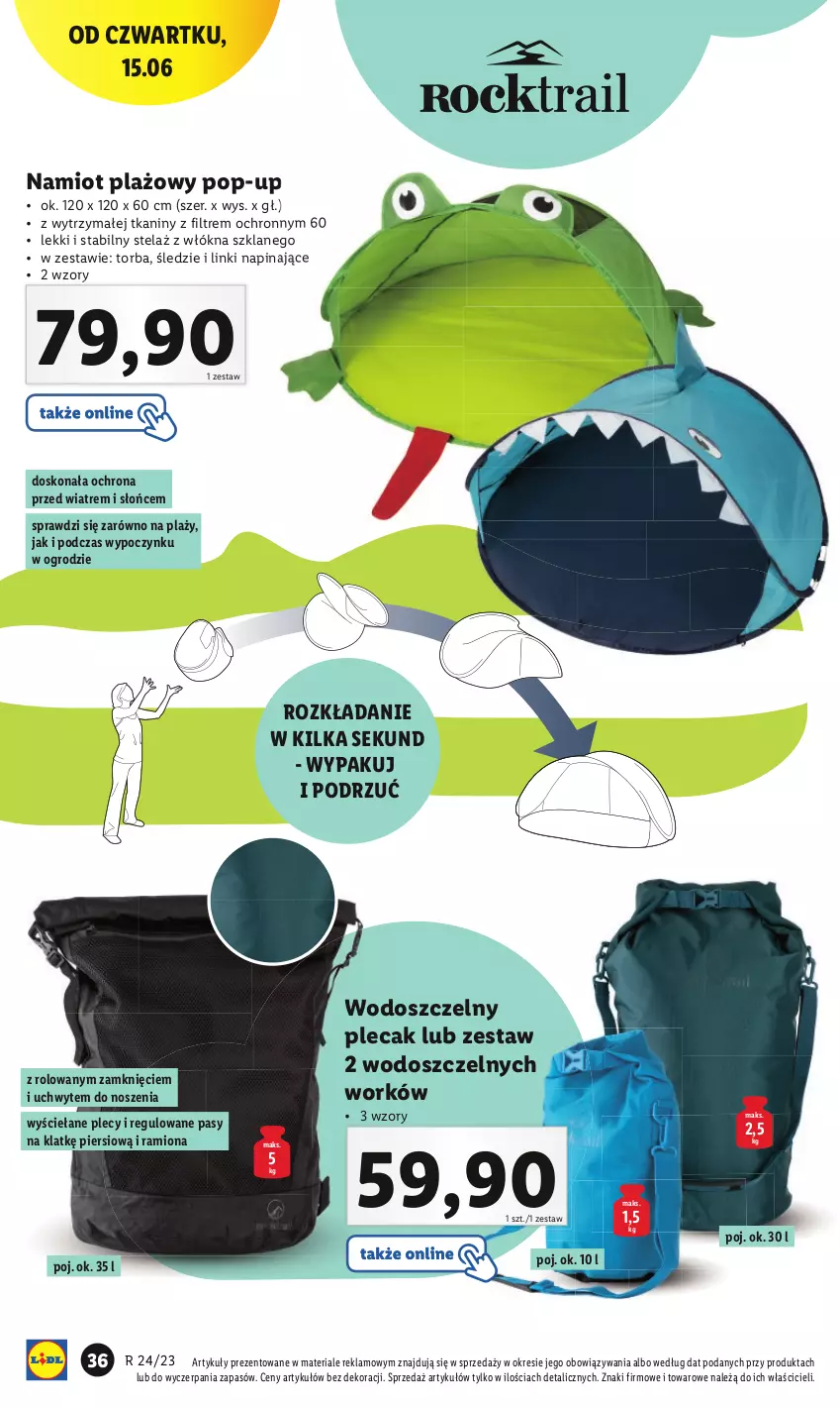 Gazetka promocyjna Lidl - GAZETKA - ważna 05.06 do 24.06.2023 - strona 38 - produkty: Namiot, Plecak, Torba