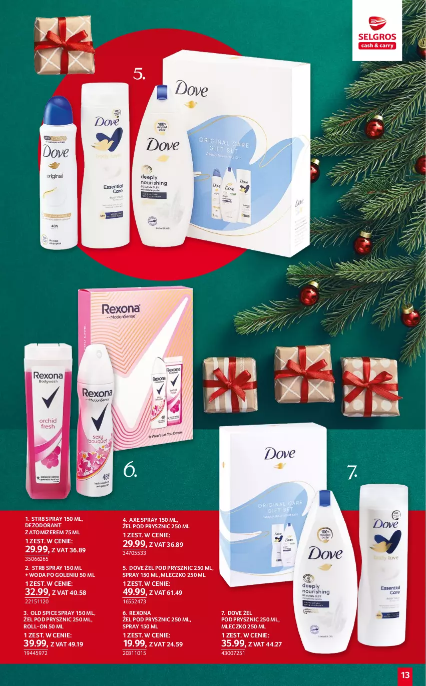 Gazetka promocyjna Selgros - Katalog Prezenty - ważna 01.12 do 14.12.2022 - strona 13 - produkty: Dezodorant, Dove, Mleczko, Old Spice, Rexona, Str8, Woda, Woda po goleniu