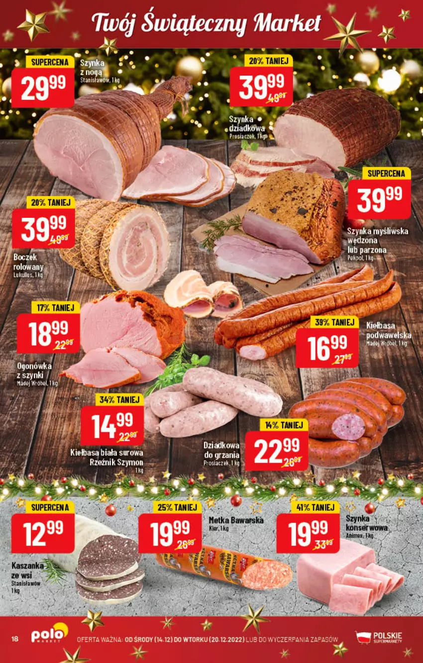 Gazetka promocyjna PoloMarket - Gazetka pomocyjna - ważna 14.12 do 20.12.2022 - strona 18 - produkty: Fa, Kasza, Kaszanka, Kiełbasa, Kiełbasa biała, Szynka