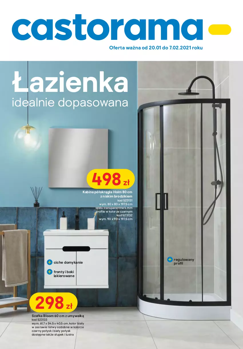 Gazetka promocyjna Castorama - Łazienka - ważna 20.01 do 07.02.2021 - strona 1 - produkty: Brodzik, Kabina półokrągła, Lakier, Merci, Słupek, Szafka, Tran