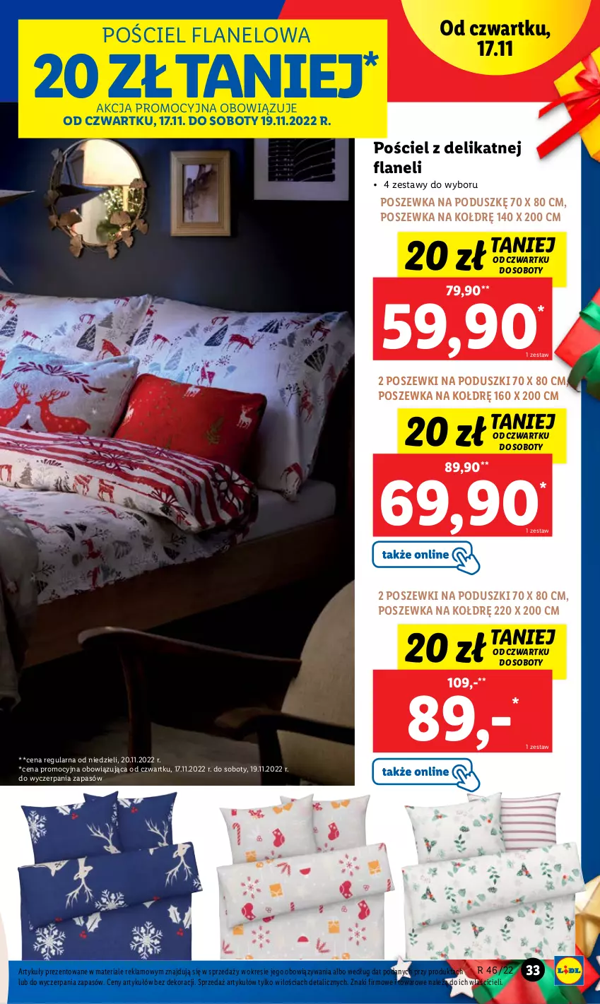 Gazetka promocyjna Lidl - GAZETKA - ważna 14.11 do 19.11.2022 - strona 33 - produkty: Pościel, Pościel flanelowa, Poszewka