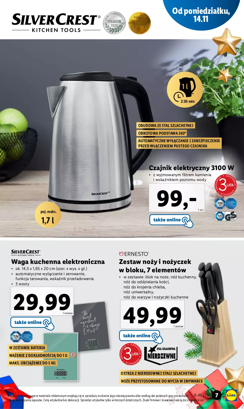 Gazetka promocyjna Lidl - GAZETKA - ważna 14.11 do 19.11.2022 - strona 7 - produkty: Bateria, Blok na noże, Chleb, Czajnik, Czajnik elektryczny, Noż, Nóż uniwersalny, Nożyczki, Piec, Waga