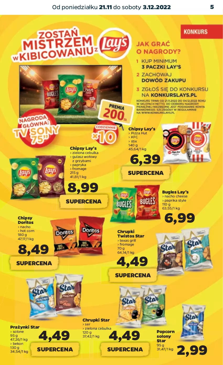 Gazetka promocyjna Netto - Oferta na Mundial - ważna 21.11 do 03.12.2022 - strona 5 - produkty: Beko, Chipsy, Chrupki, Grill, Gulasz wołowy, Lay’s, Papryka, Pizza, Popcorn, Ser