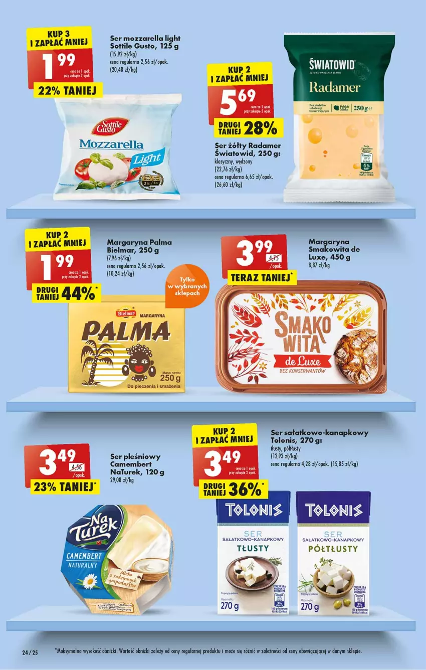 Gazetka promocyjna Biedronka - W tym tygodniu - ważna 28.03 do 02.04.2022 - strona 24 - produkty: Camembert, Margaryna, Mleko, Mozzarella, NaTurek, Palma, Piec, Radamer, Sałat, Ser, Ser pleśniowy, Ser sałatkowo-kanapkowy, Smakowita, Sok