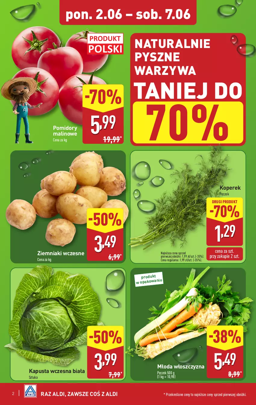Gazetka promocyjna Aldi - Pełna oferta - ważna 02.06 do 07.06.2025 - strona 2 - produkty: Koperek pęczek, Pomidory, Warzywa, Włoszczyzna pęczek, Ziemniaki
