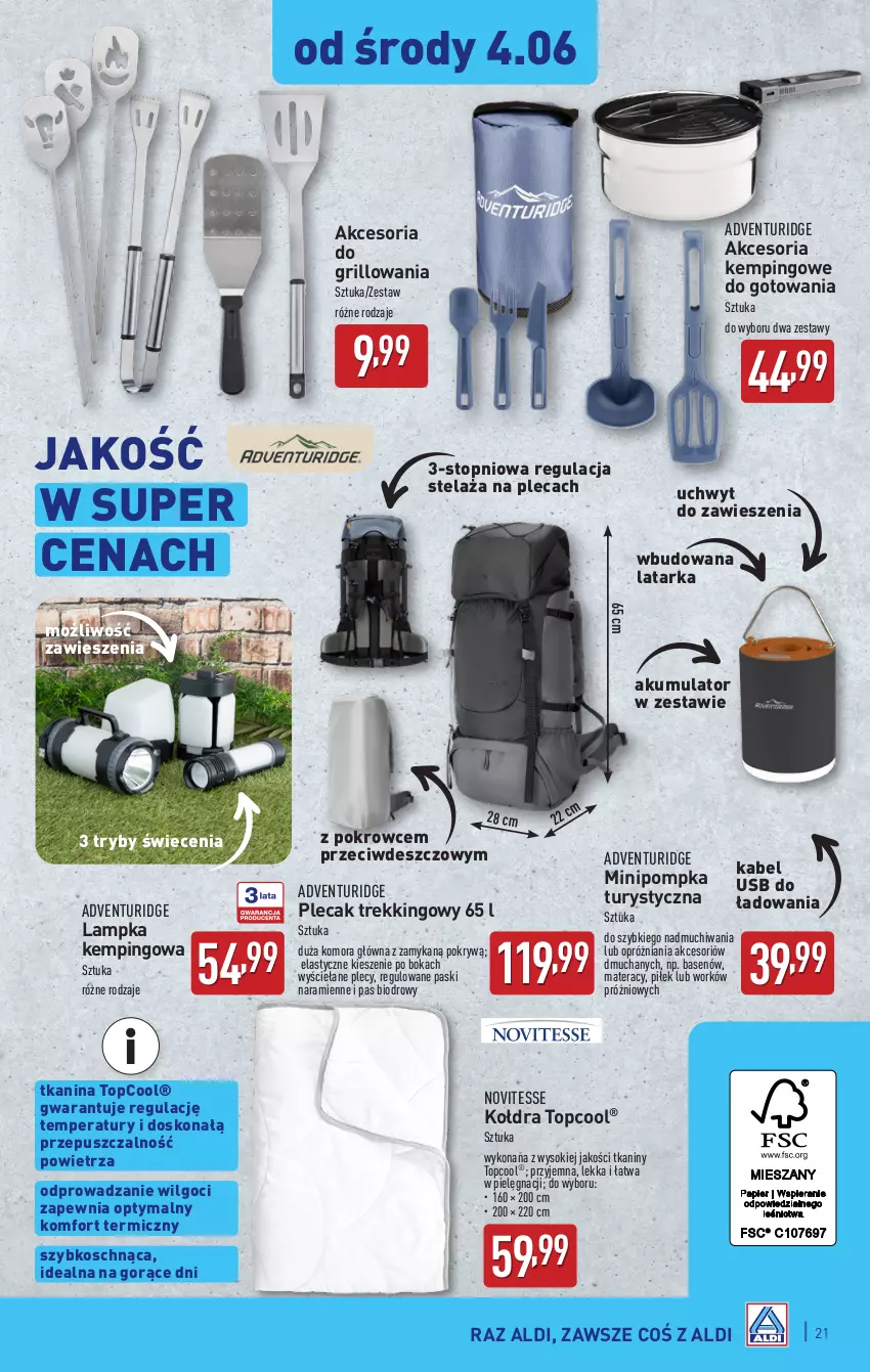Gazetka promocyjna Aldi - Pełna oferta - ważna 02.06 do 07.06.2025 - strona 21 - produkty: Akumulator, Grill, Kabel USB, Kołdra, Latarka, LG, Materac, Plecak, Pompka, Sok, Tarka, Tera, Top