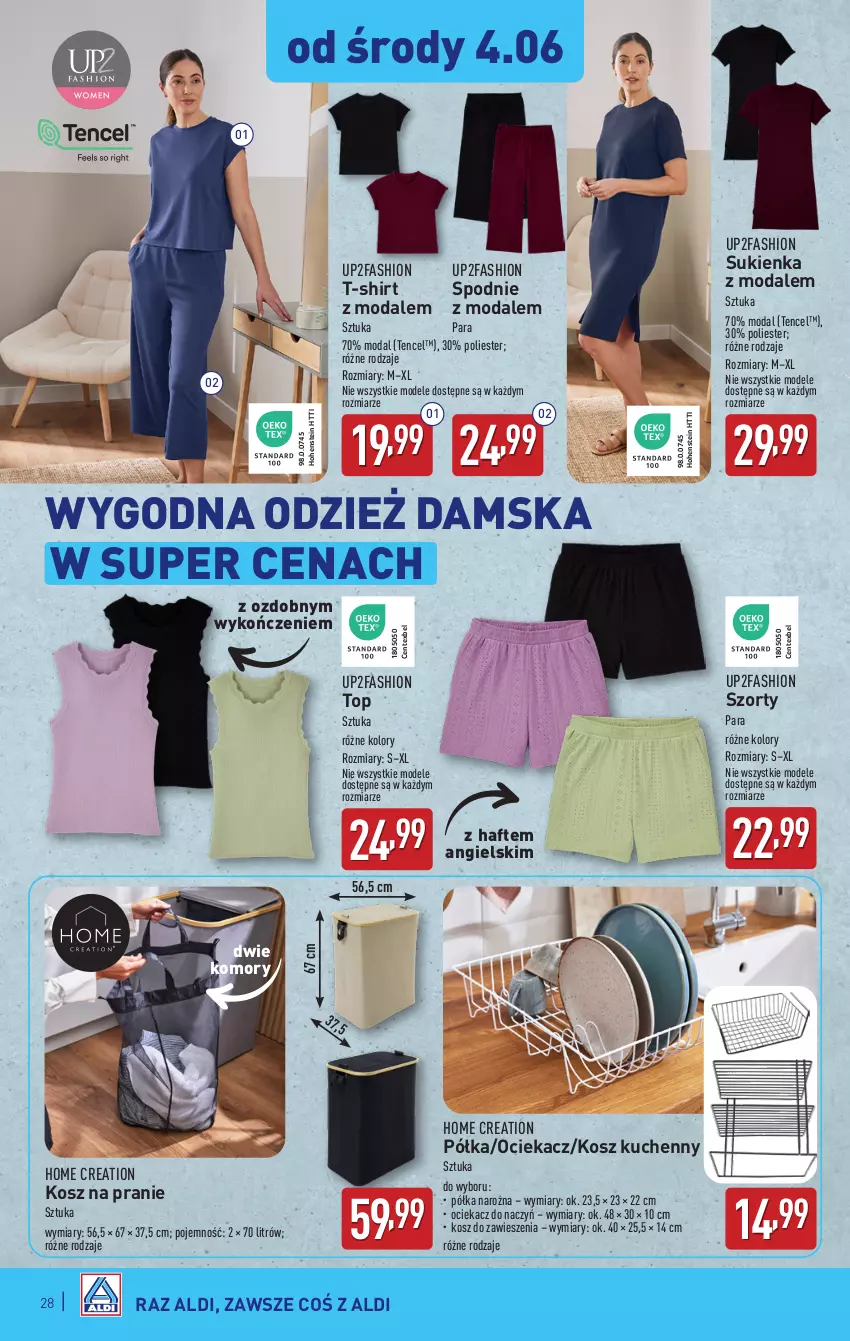 Gazetka promocyjna Aldi - Pełna oferta - ważna 02.06 do 07.06.2025 - strona 28 - produkty: Fa, Kosz, Moda, Ociekacz, Półka, Spodnie, Sukienka, Szorty, T-shirt, Top