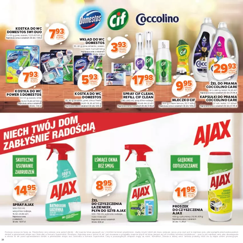 Gazetka promocyjna Stokrotka - Katalog Kulinarny - ważna 12.06 do 25.06.2025 - strona 28 - produkty: Ajax, Cif, Coccolino, Domestos, Kapsułki do prania, Kostka do wc, Mięso, Mleczko, Owoce, Płyn do szyb, Warzywa