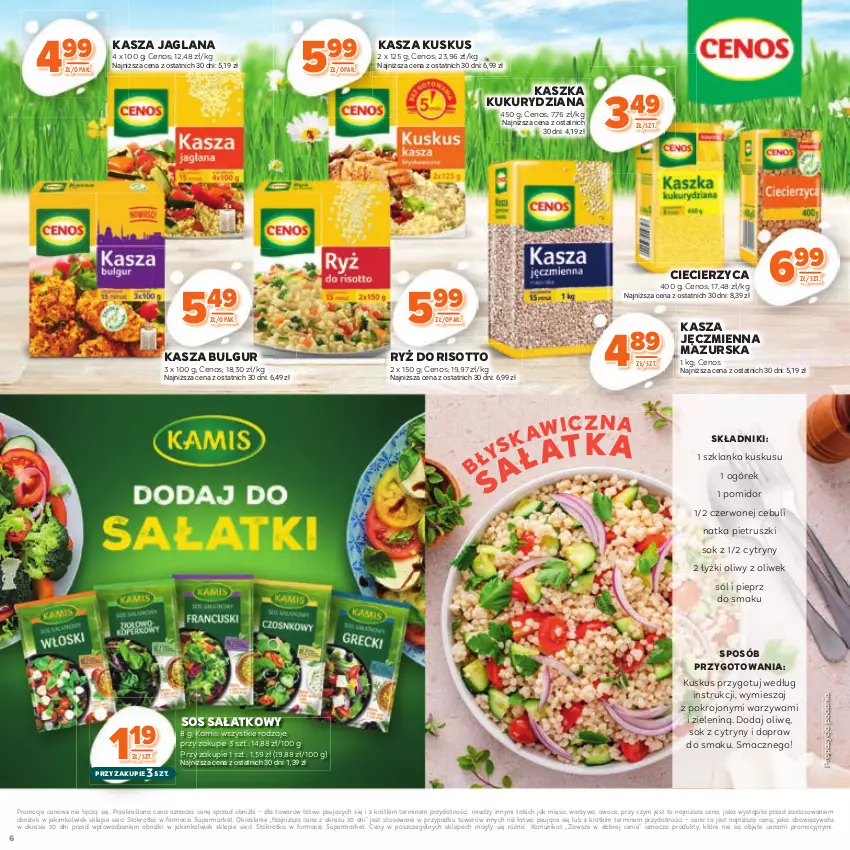 Gazetka promocyjna Stokrotka - Katalog Kulinarny - ważna 12.06 do 25.06.2025 - strona 6 - produkty: Bulgur, Cenos, Cytryny, Kamis, Kasza, Kasza jaglana, Kasza jęczmienna, Kuskus, LANA, LG, Mięso, Natka pietruszki, Ogórek, Owoce, Pieprz, Ryż, Ryż do risotto, Sałat, Sok, Sól, Sos, Szklanka, Warzywa