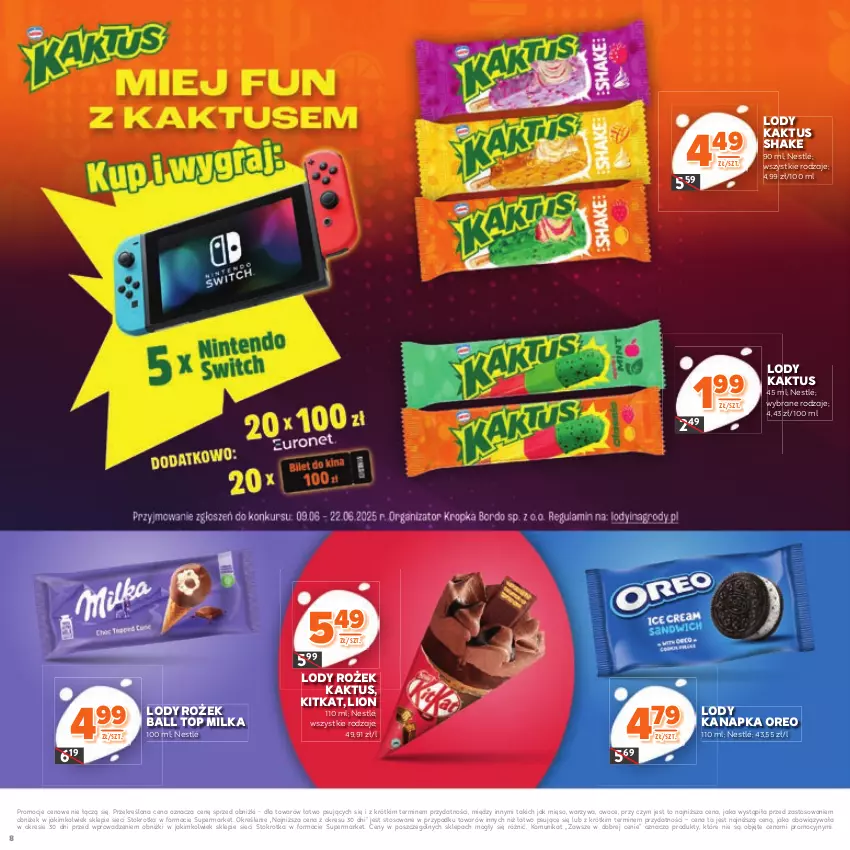 Gazetka promocyjna Stokrotka - Katalog Kulinarny - ważna 12.06 do 25.06.2025 - strona 8 - produkty: Kaktus, Lion, Lody, Mięso, Milka, Nestlé, Oreo, Owoce, Top, Warzywa