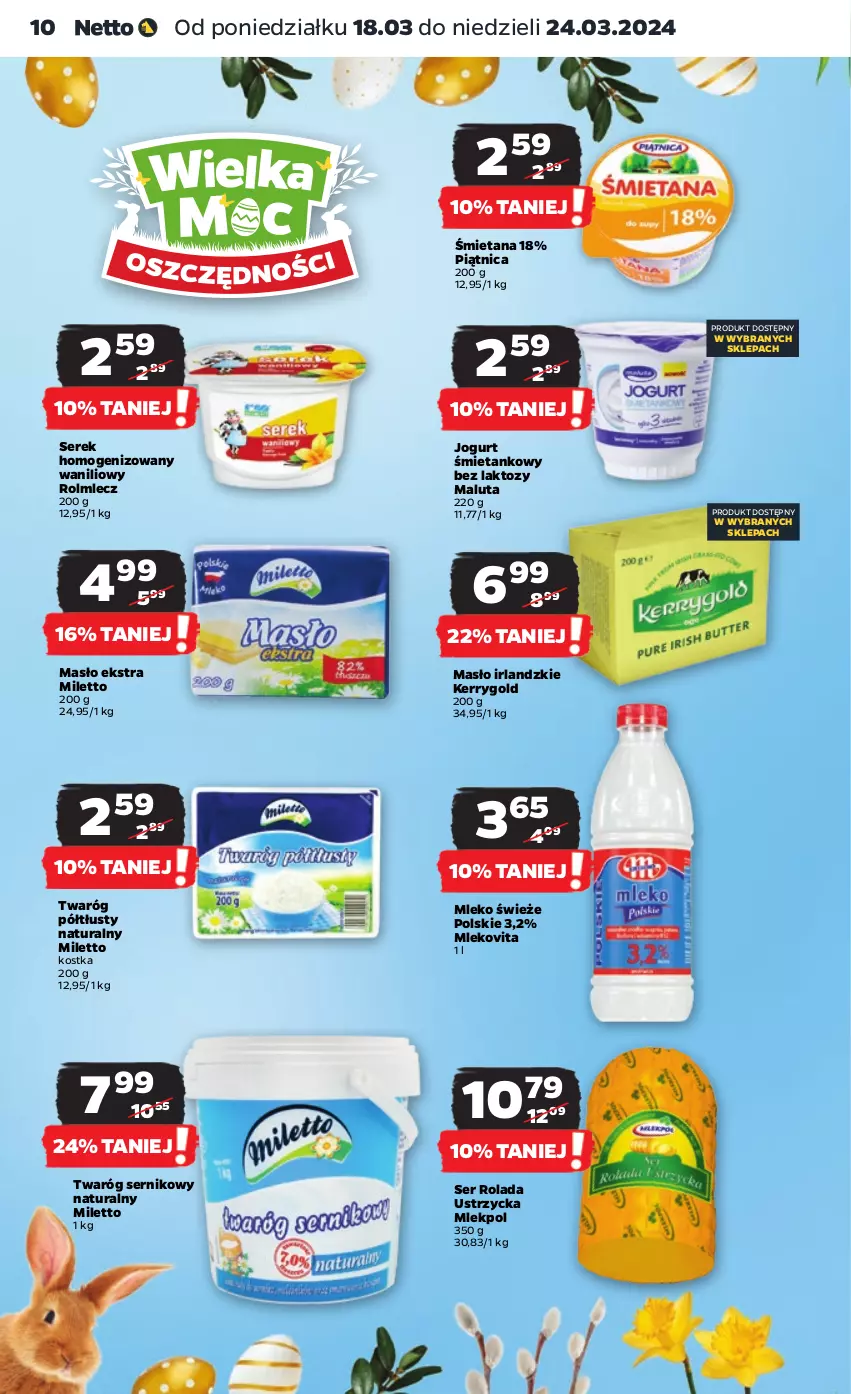 Gazetka promocyjna Netto - Artykuły spożywcze - ważna 18.03 do 24.03.2024 - strona 10 - produkty: Jogurt, Masło, Mleko, Mlekovita, Piątnica, Rolada, Rolada Ustrzycka, Rolmlecz, Ser, Serek, Serek homogenizowany, Twaróg, Twaróg półtłusty