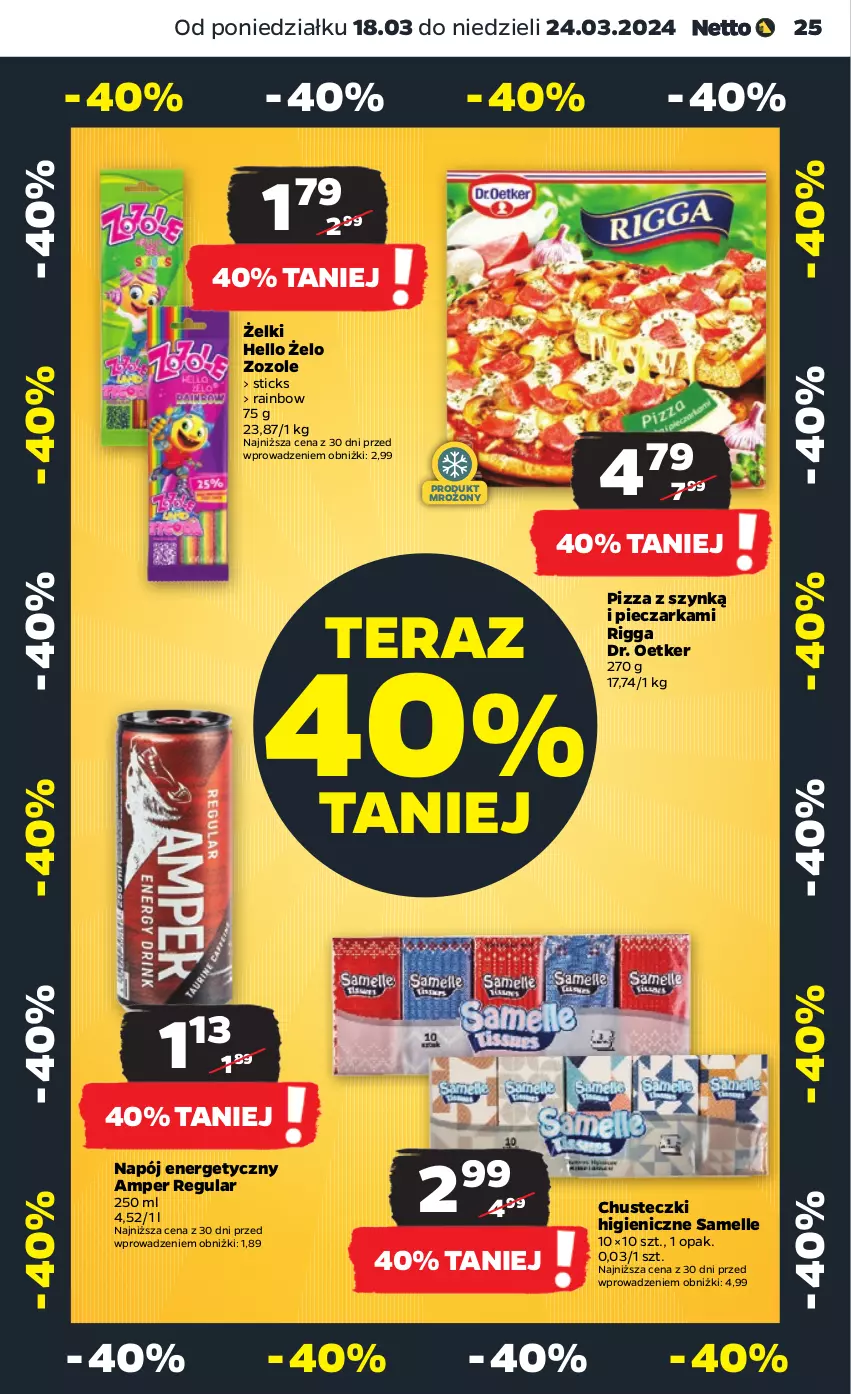 Gazetka promocyjna Netto - Artykuły spożywcze - ważna 18.03 do 24.03.2024 - strona 25 - produkty: Chusteczki, Dr. Oetker, Napój, Napój energetyczny, Piec, Pieczarka, Pizza, Tera