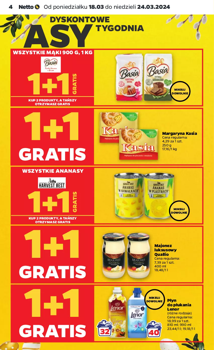 Gazetka promocyjna Netto - Artykuły spożywcze - ważna 18.03 do 24.03.2024 - strona 4 - produkty: Ananas, Gra, Kasia, Lenor, Majonez, Margaryna, Płyn do płukania