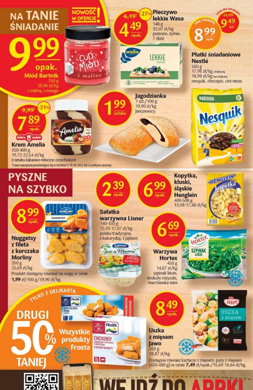 Gazetka promocyjna Delikatesy Centrum - Gazetka DC43 - ważna 03.11 do 09.11.2022 - strona 20 - produkty: Brokuły, Cini Minis, Danio, Fa, Hortex, Jagodzianka, Kakao, Kopytka, Kurczak, Lisner, Marchewka, Morliny, Nesquik, Piec, Pieczywo, Sałat, Sałatka, Szpinak, Warzywa, Wasa