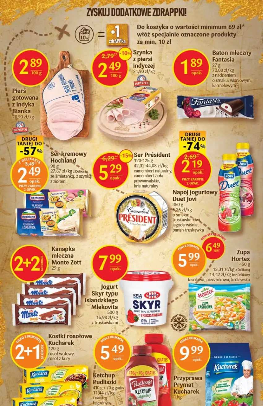 Gazetka promocyjna Delikatesy Centrum - Gazetka DC43 - ważna 03.11 do 09.11.2022 - strona 5 - produkty: Baton, Bianka, Brie, Camembert, Fa, Fanta, Gra, Hochland, Hortex, Isla, Jogurt, Ketchup, Kiwi, Kostki rosołowe, Kosz, Kucharek, Mleko, Mlekovita, Monte, Napój, Napój jogurtowy, Piec, Prymat, Pudliszki, Rosół, Rosół wołowy, Ser, Szynka, Zott