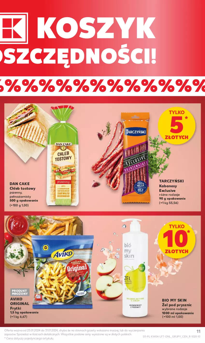 Gazetka promocyjna Kaufland - Gazetka tygodnia - ważna 25.01 do 31.01.2024 - strona 11 - produkty: Chleb, Chleb tostowy, Dan Cake, Frytki, Gin, Kabanos, Kosz, Tarczyński