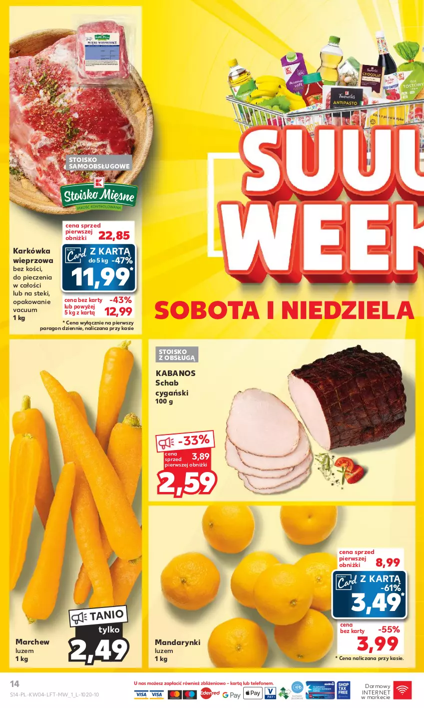 Gazetka promocyjna Kaufland - Gazetka tygodnia - ważna 25.01 do 31.01.2024 - strona 14 - produkty: Kabanos, Karkówka wieprzowa, Mandarynki, Piec, Stek