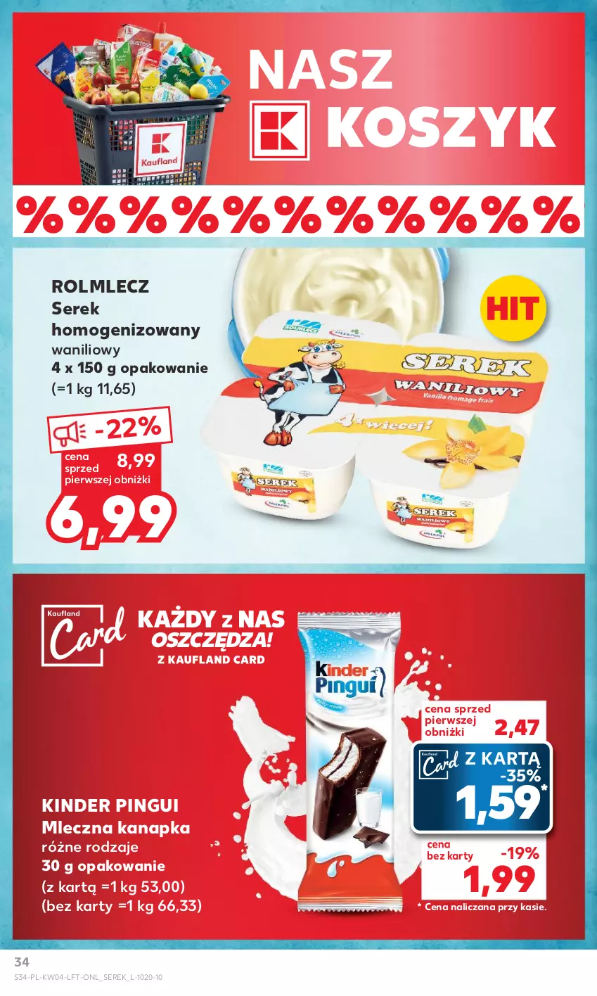 Gazetka promocyjna Kaufland - Gazetka tygodnia - ważna 25.01 do 31.01.2024 - strona 34 - produkty: Kinder, Kosz, Mleczna kanapka, Rolmlecz, Ser, Serek, Serek homogenizowany