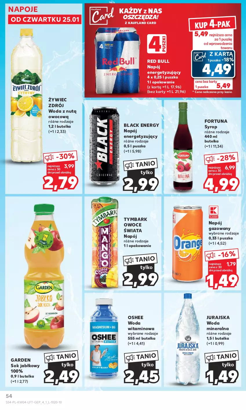 Gazetka promocyjna Kaufland - Gazetka tygodnia - ważna 25.01 do 31.01.2024 - strona 54 - produkty: Fortuna, Lack, Napój, Napój gazowany, Napoje, Oshee, Owoce, Red Bull, Sok, Sok jabłkowy, Syrop, Tymbark, Woda, Woda mineralna