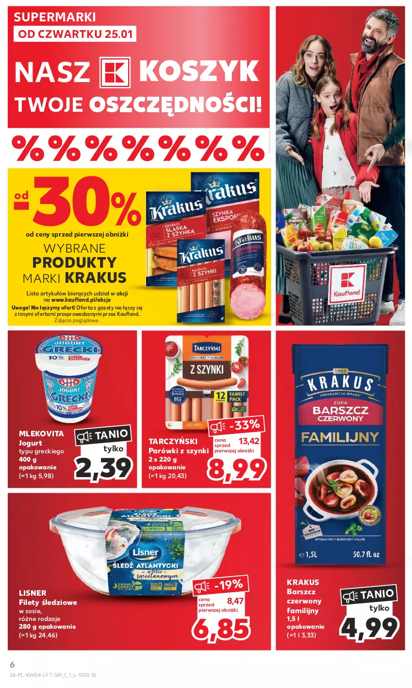 Gazetka promocyjna Kaufland - Gazetka tygodnia - ważna 25.01 do 31.01.2024 - strona 6 - produkty: Fa, Jogurt, Kosz, Krakus, Lisner, Mleko, Mlekovita, Parówki, Parówki z szynki, Sos, Tarczyński, Waga