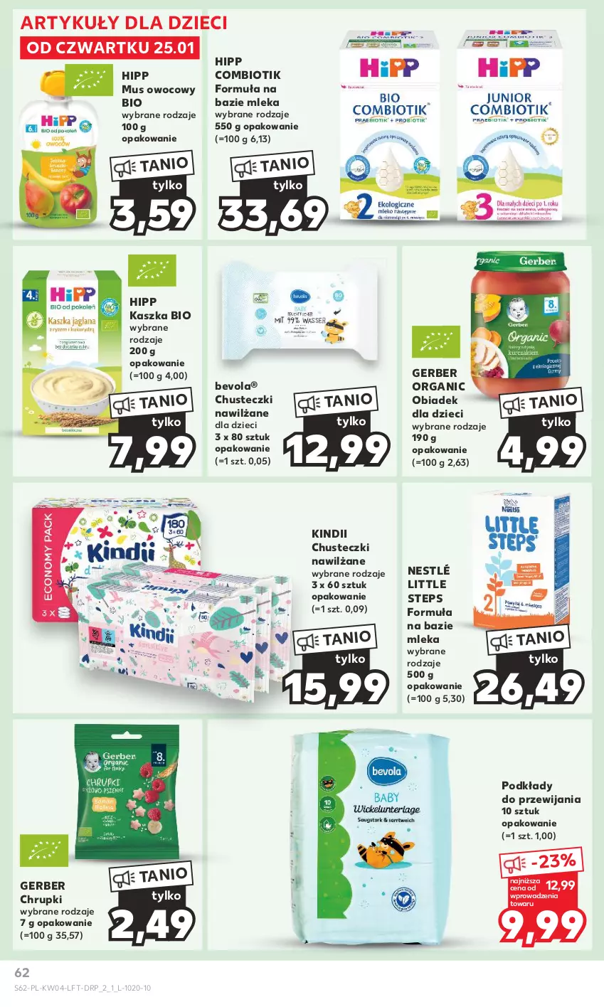 Gazetka promocyjna Kaufland - Gazetka tygodnia - ważna 25.01 do 31.01.2024 - strona 62 - produkty: Chrupki, Chusteczki, Dzieci, Gerber, HiPP, Kindii, Mus, Nestlé, Podkład