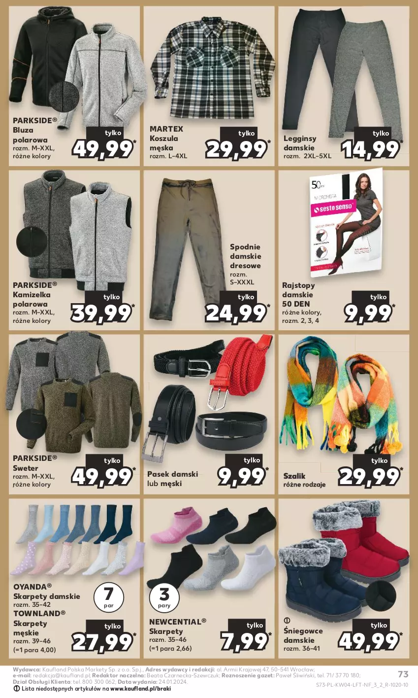 Gazetka promocyjna Kaufland - Gazetka tygodnia - ważna 25.01 do 31.01.2024 - strona 73 - produkty: Bluza, Bluza polarowa, Dres, Gin, Kamizelka, Karp, Kosz, Koszula, Legginsy, Parkside, Pasek, Pasek damski, Rajstopy, Spodnie, Sweter, Szal, Top