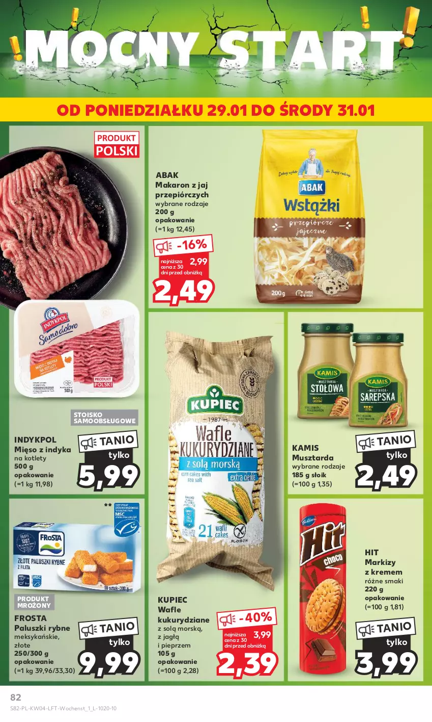 Gazetka promocyjna Kaufland - Gazetka tygodnia - ważna 25.01 do 31.01.2024 - strona 82 - produkty: Frosta, Kamis, Kotlet, Kupiec, Makaron, Mięso, Mięso z indyka, Mus, Musztarda, Paluszki rybne, Piec, Pieprz, Wafle