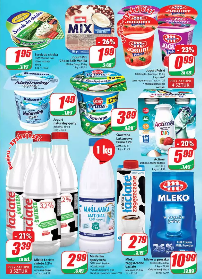 Gazetka promocyjna Dino - Gazetka - ważna 18.01 do 24.01.2023 - strona 13 - produkty: Bakoma, Danone, Jogurt, Maślanka, Mleko, Mlekovita, Zott