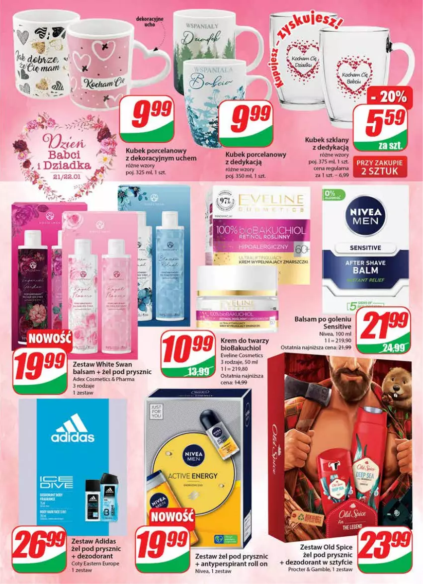 Gazetka promocyjna Dino - Gazetka - ważna 18.01 do 24.01.2023 - strona 19 - produkty: Adidas, Antyperspirant, Balsam po goleniu, Body, Dezodorant, Eveline, Krem do twarzy, Kubek, Nivea, Por