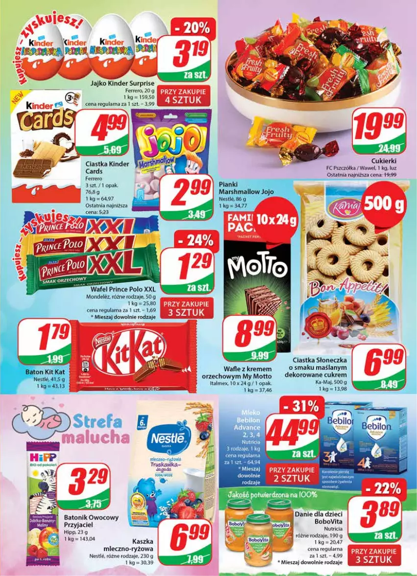 Gazetka promocyjna Dino - Gazetka - ważna 18.01 do 24.01.2023 - strona 3 - produkty: Baton, Ciastka, Cukier, Cukierki, Danie dla dzieci, Dzieci, Ferrero, HiPP, Kaki, Kinder, Kinder Surprise, Prince Polo, Ryż, Tonik, Wafle, Wawel