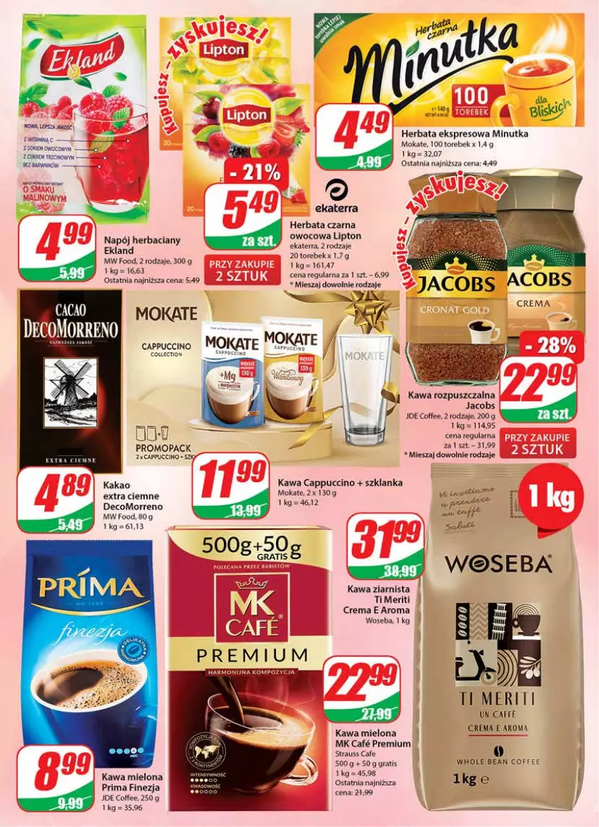 Gazetka promocyjna Dino - Gazetka - ważna 18.01 do 24.01.2023 - strona 5 - produkty: Cappuccino, Gra, Herbata, Herbata czarna, Jacobs, Kakao, Kawa, Kawa mielona, Kawa rozpuszczalna, Kawa ziarnista, Lipton, Mop, Napój, Prima, Sok, Szklanka, Woseba