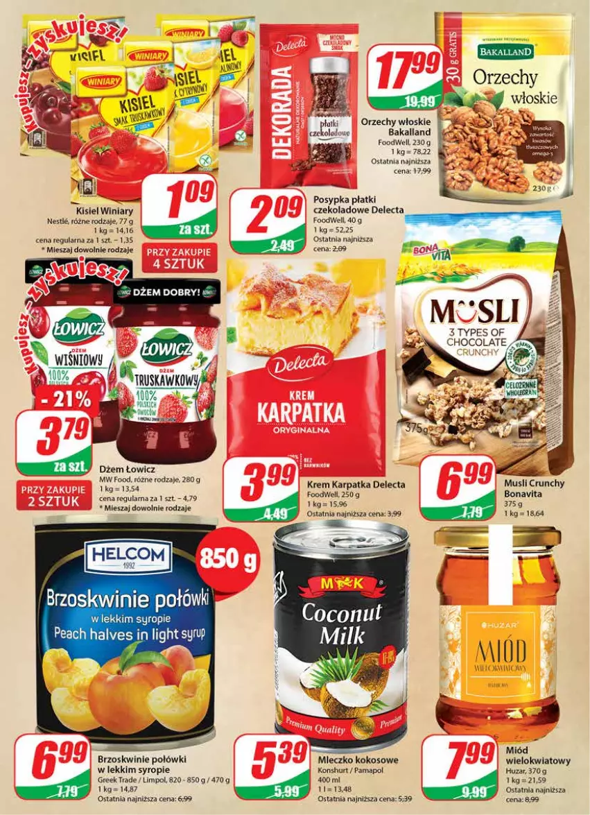 Gazetka promocyjna Dino - Gazetka - ważna 18.01 do 24.01.2023 - strona 6 - produkty: Bakalland, Brzoskwinie, Delecta, Dżem, Karp, Kisiel, Kokos, Miód, Mleczko, Mus, Orzechy włoskie, Syrop, Winiary